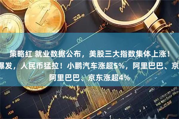 策略红 就业数据公布，美股三大指数集体上涨！中国资产爆发，人民币猛拉！小鹏汽车涨超5%，阿里巴巴、京东涨超4%