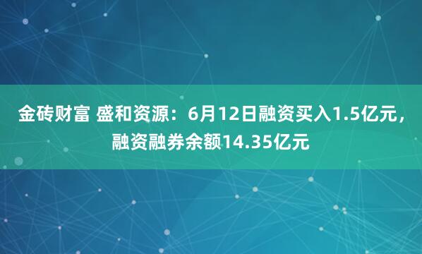 金砖财富 盛和资源：6月12日融资买入1.5亿元，融资融券余额14.35亿元